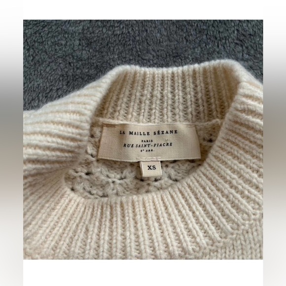 Sezane Cream Popcorn Cable knit 100% soft wool sweater pullover jumper Sz XS - Picture 4 of 15